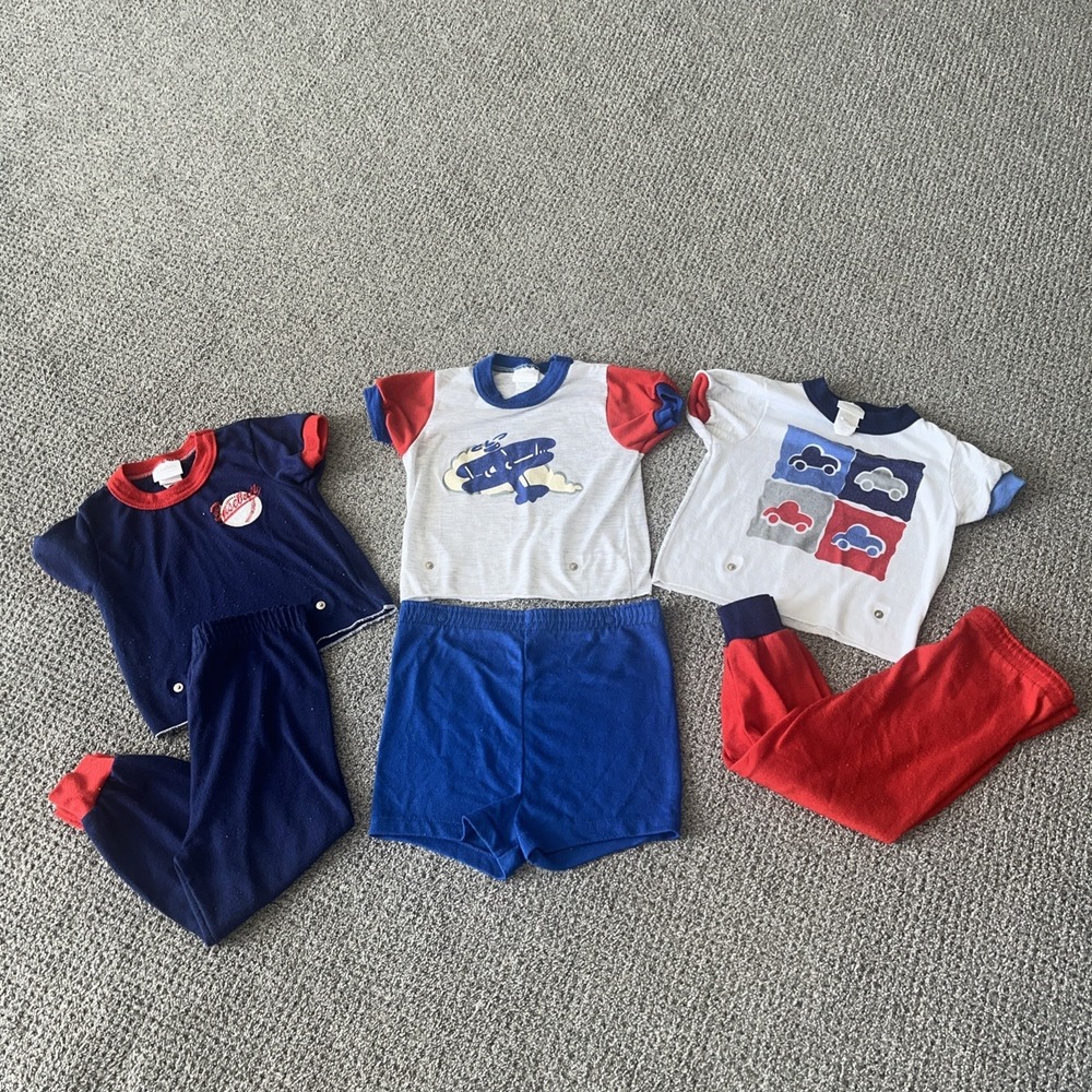 Vintage 1980's Carters 4T Pajama‎ Set Lot. Snap Bottoms And Tops. Pj's.